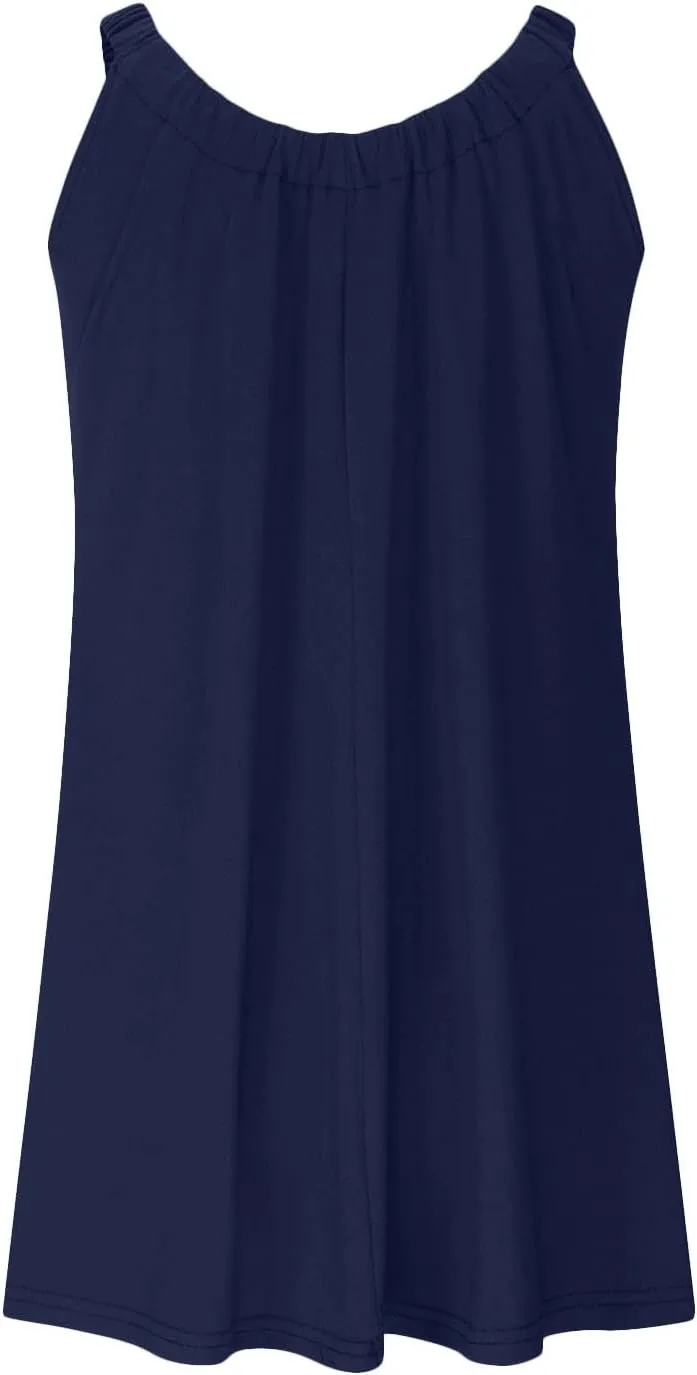 SMIDOW Sun Dresses for Women 2023 Beach Casual Summer Sleeveless Tshirt Dress Solid Swing Bikini Beachwear Cover Up
