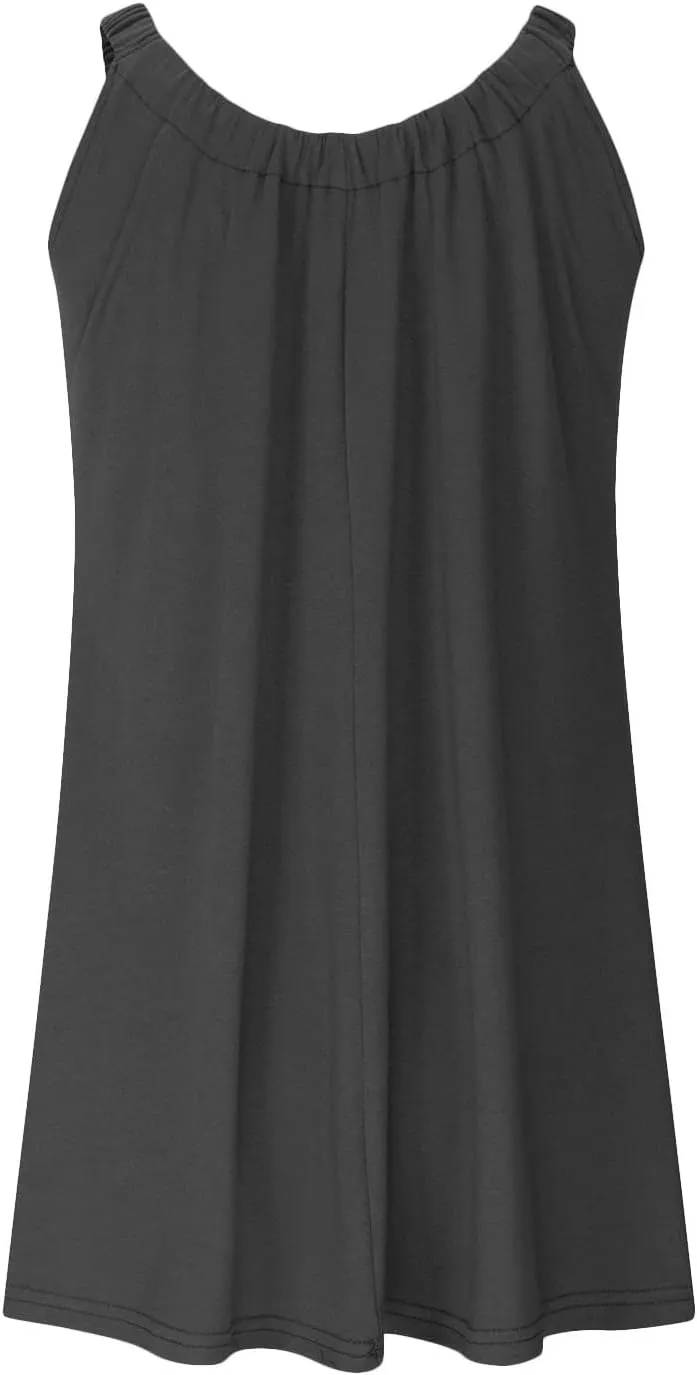 SMIDOW Sun Dresses for Women 2023 Beach Casual Summer Sleeveless Tshirt Dress Solid Swing Bikini Beachwear Cover Up