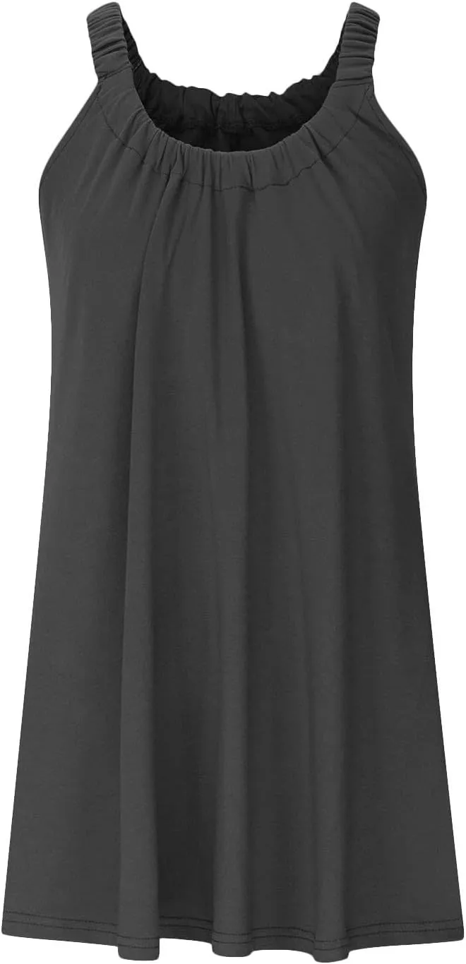 SMIDOW Sun Dresses for Women 2023 Beach Casual Summer Sleeveless Tshirt Dress Solid Swing Bikini Beachwear Cover Up