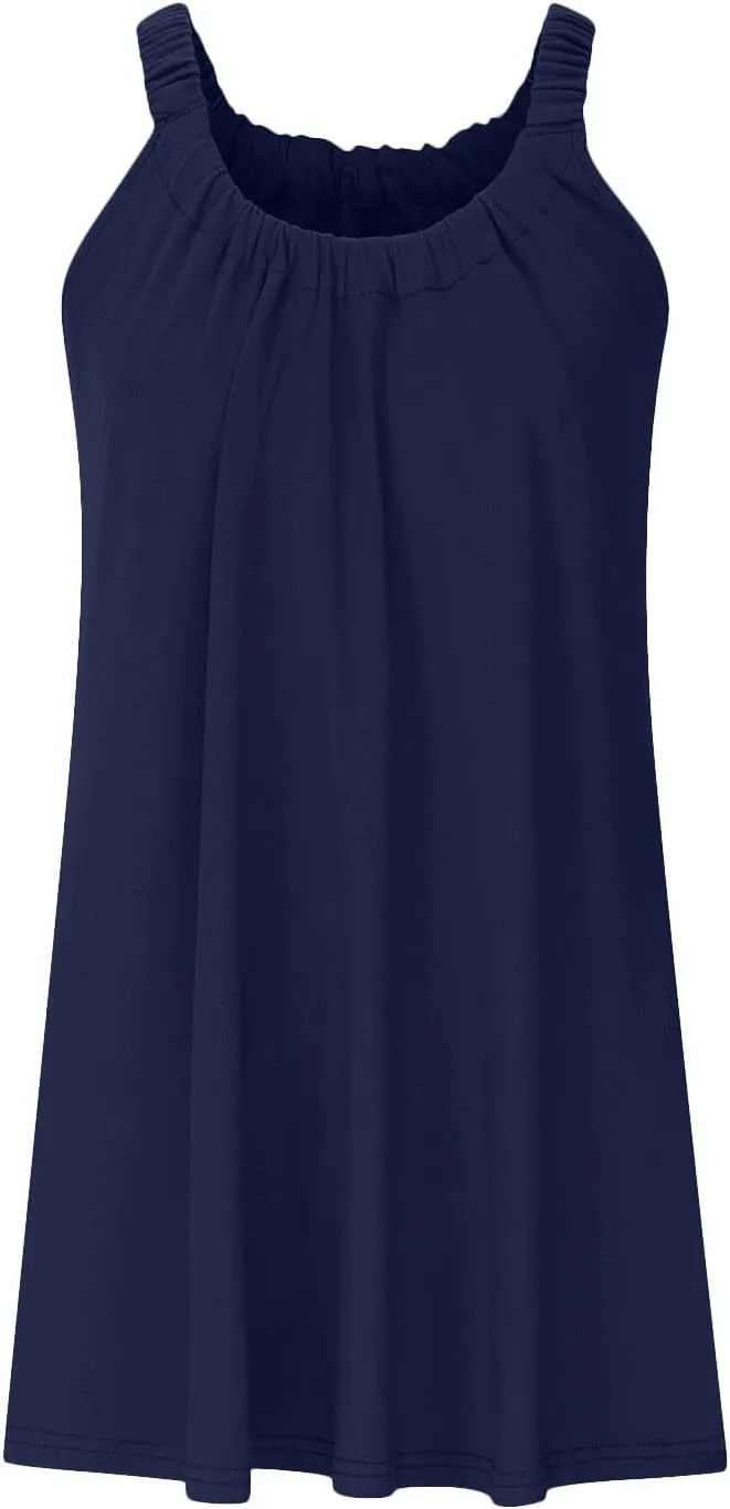SMIDOW Sun Dresses for Women 2023 Beach Casual Summer Sleeveless Tshirt Dress Solid Swing Bikini Beachwear Cover Up