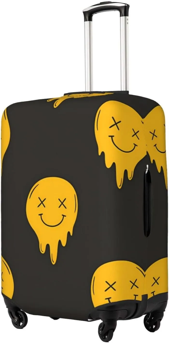 Spandex Travel Luggage Cover Suitcase Protector Bag,Melting Face Funky Doodle Retro Dust-Proof Fits 18-32 Inch Luggage, Baggage Covers For Kid And Adult,X-Large