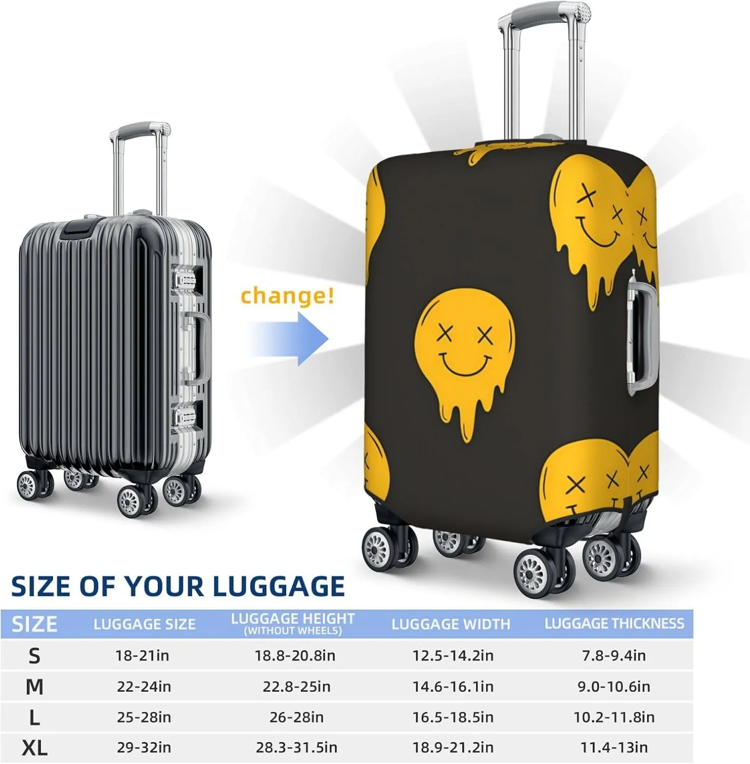 Spandex Travel Luggage Cover Suitcase Protector Bag,Melting Face Funky Doodle Retro Dust-Proof Fits 18-32 Inch Luggage, Baggage Covers For Kid And Adult,X-Large