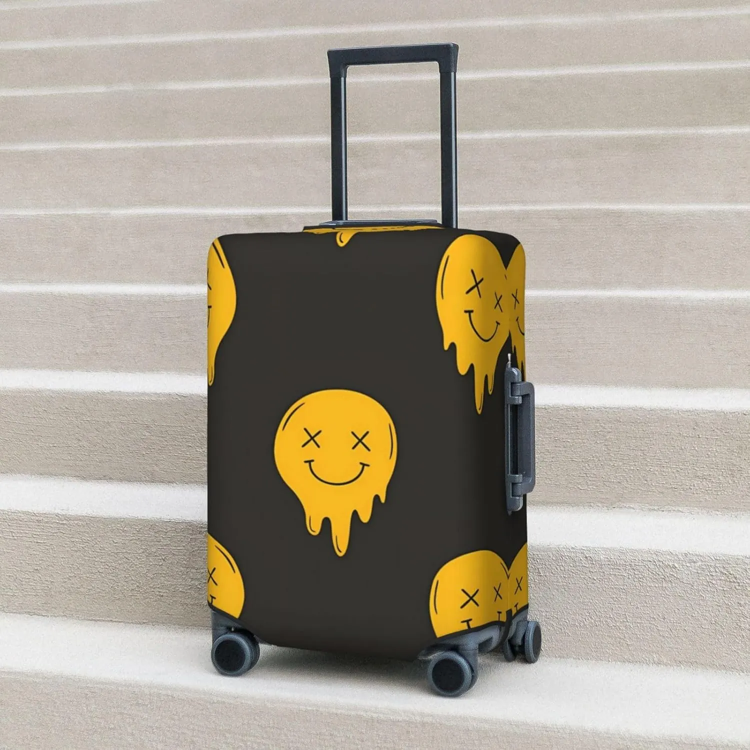 Spandex Travel Luggage Cover Suitcase Protector Bag,Melting Face Funky Doodle Retro Dust-Proof Fits 18-32 Inch Luggage, Baggage Covers For Kid And Adult,X-Large