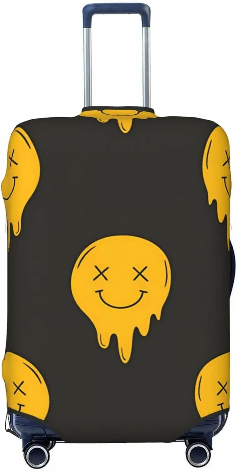 Spandex Travel Luggage Cover Suitcase Protector Bag,Melting Face Funky Doodle Retro Dust-Proof Fits 18-32 Inch Luggage, Baggage Covers For Kid And Adult,X-Large