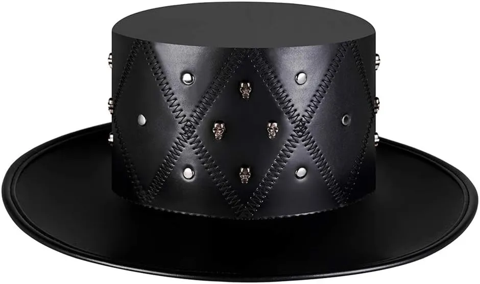 Steampunk Leather Plague Doctor Hat Dress Up Magician Black Top Hat for Costume Props Cosplay Party