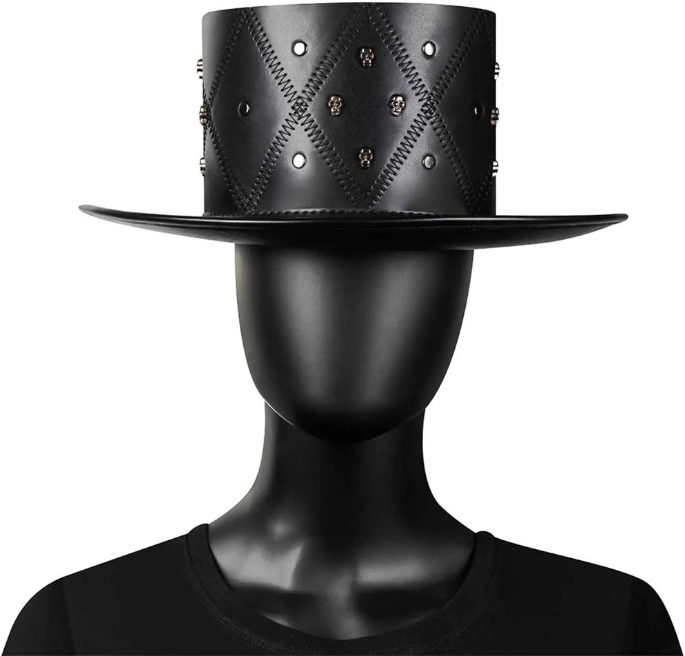 Steampunk Leather Plague Doctor Hat Dress Up Magician Black Top Hat for Costume Props Cosplay Party