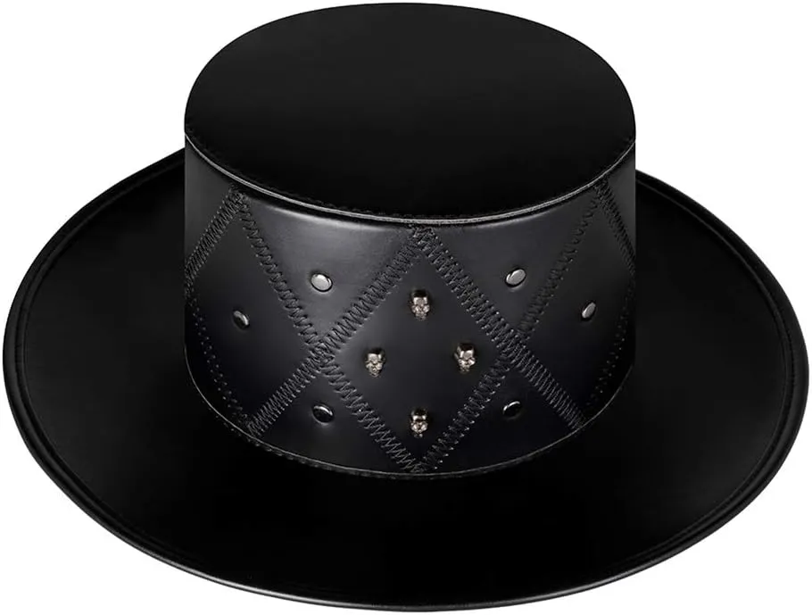 Steampunk Leather Plague Doctor Hat Dress Up Magician Black Top Hat for Costume Props Cosplay Party