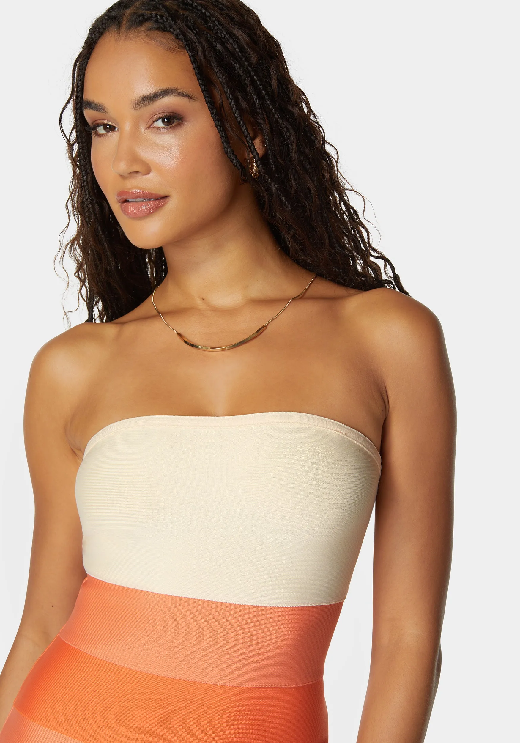 Strapless Colorblock Bandage Midi