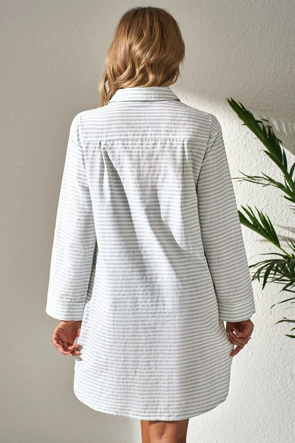 Striped Long Sleeve Mini Shirt Dress