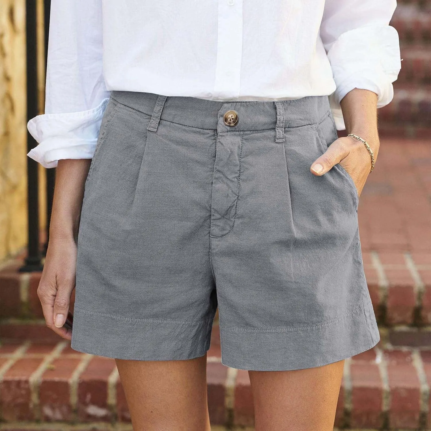 Summer Petite Shorts for Women 2025 Trendy Chino Paper Bag Sailor Short Pants Comfy Stretch Twill Linen Blend Clothes