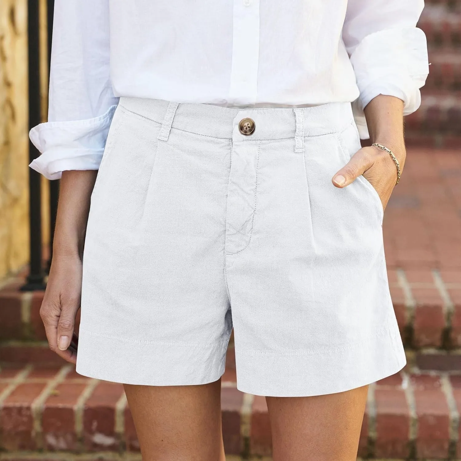Summer Petite Shorts for Women 2025 Trendy Chino Paper Bag Sailor Short Pants Comfy Stretch Twill Linen Blend Clothes