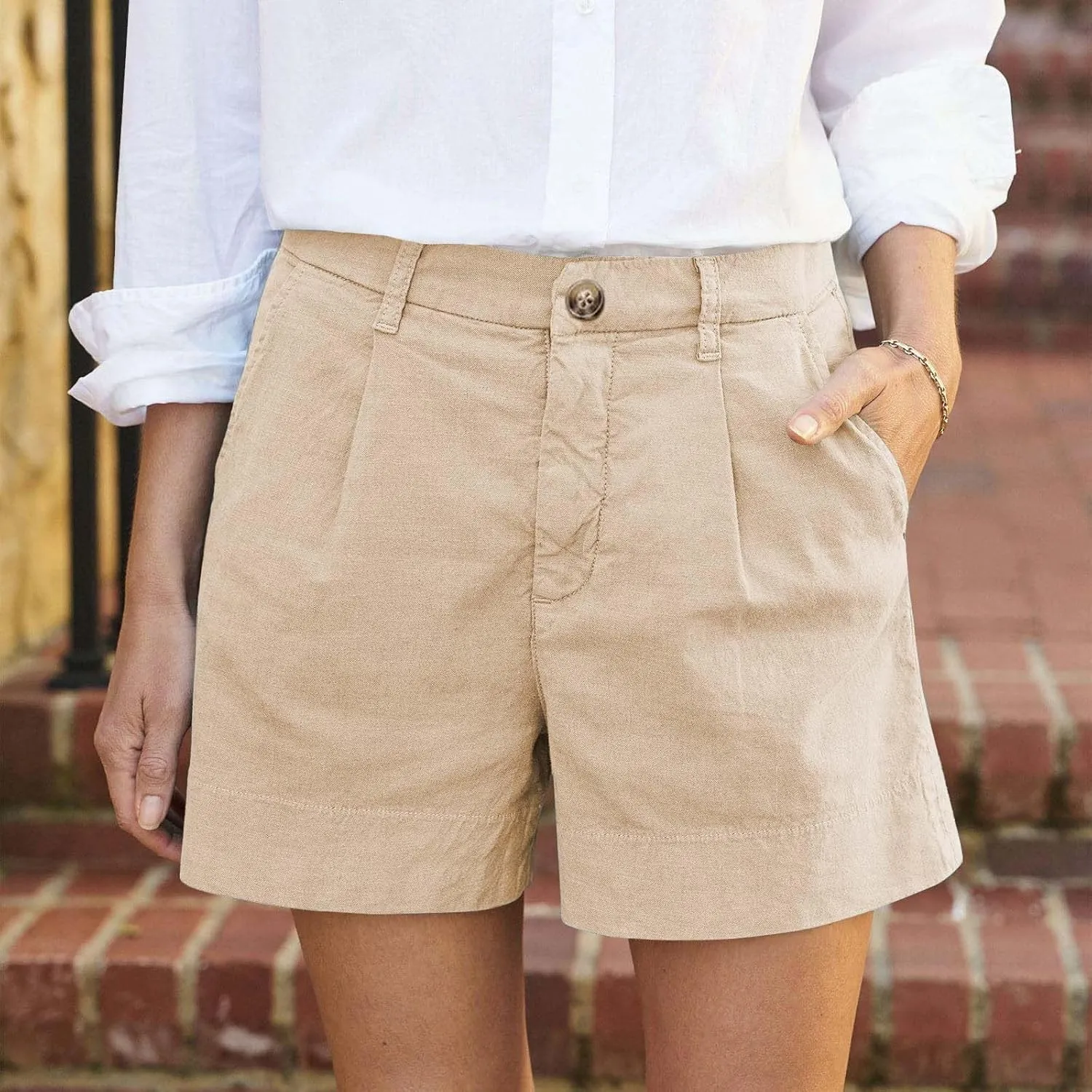 Summer Petite Shorts for Women 2025 Trendy Chino Paper Bag Sailor Short Pants Comfy Stretch Twill Linen Blend Clothes