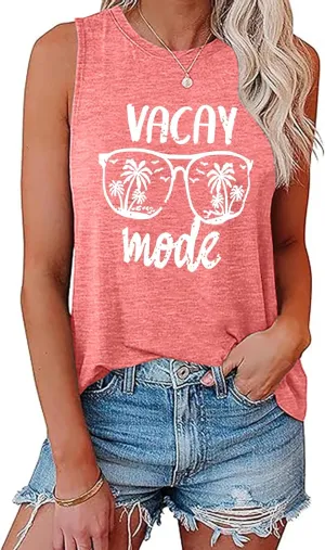 Sun Salt Sand Beach Tank Top for Women Funny Vacation Loose Fit Summer Graphic Vest