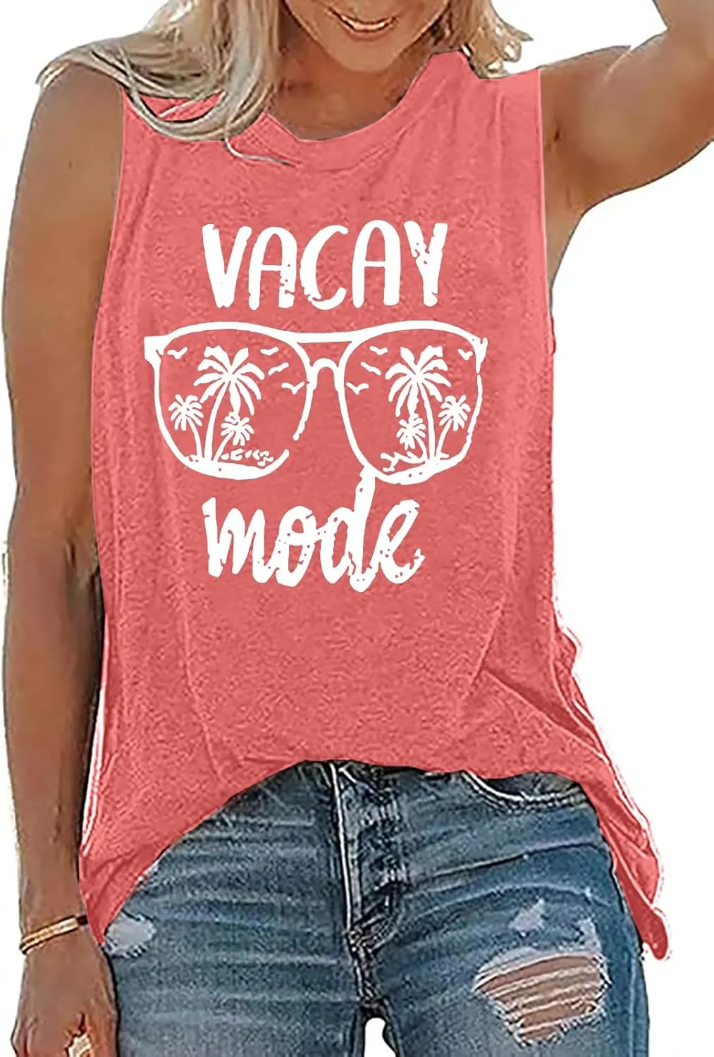 Sun Salt Sand Beach Tank Top for Women Funny Vacation Loose Fit Summer Graphic Vest