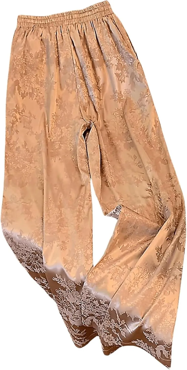 SweatyRocks Women's Jacquard Drawstring High Waist Wide Leg Pants Casual Straight Leg Long Pants