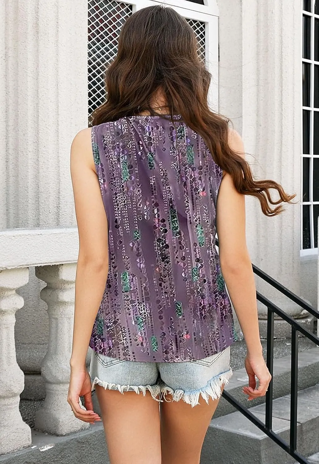 Tank Tops for Women 2025 Summer Top Pleated Shirts Dressy Casual Loose Fit V-Neck Button Down Sleeveless Tshirt Blouse