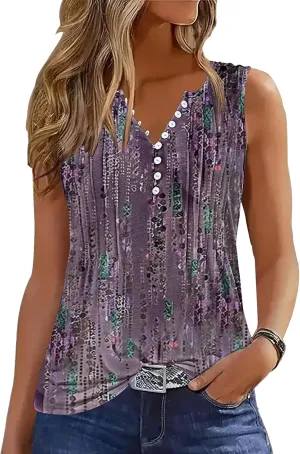 Tank Tops for Women 2025 Summer Top Pleated Shirts Dressy Casual Loose Fit V-Neck Button Down Sleeveless Tshirt Blouse