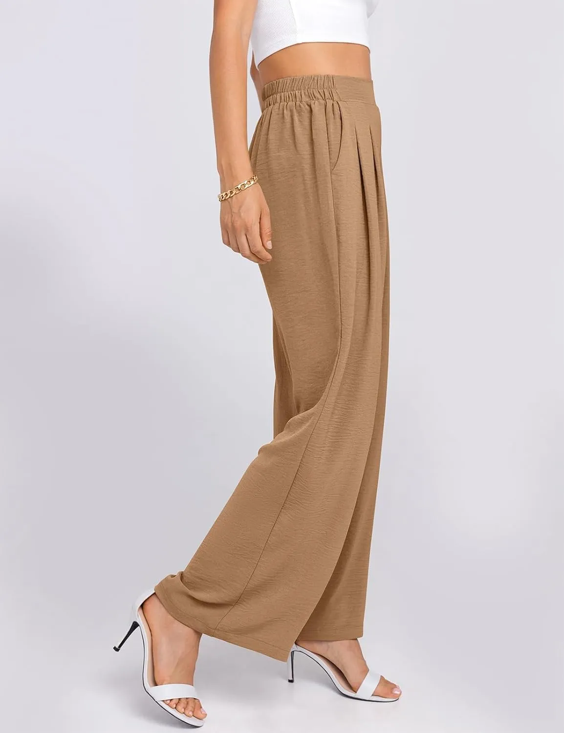 TARSE Women's Wide Leg Dress Pants Work Business Casual High Elastic Waisted Flowy Trousers Palazzo Pants with Pockets