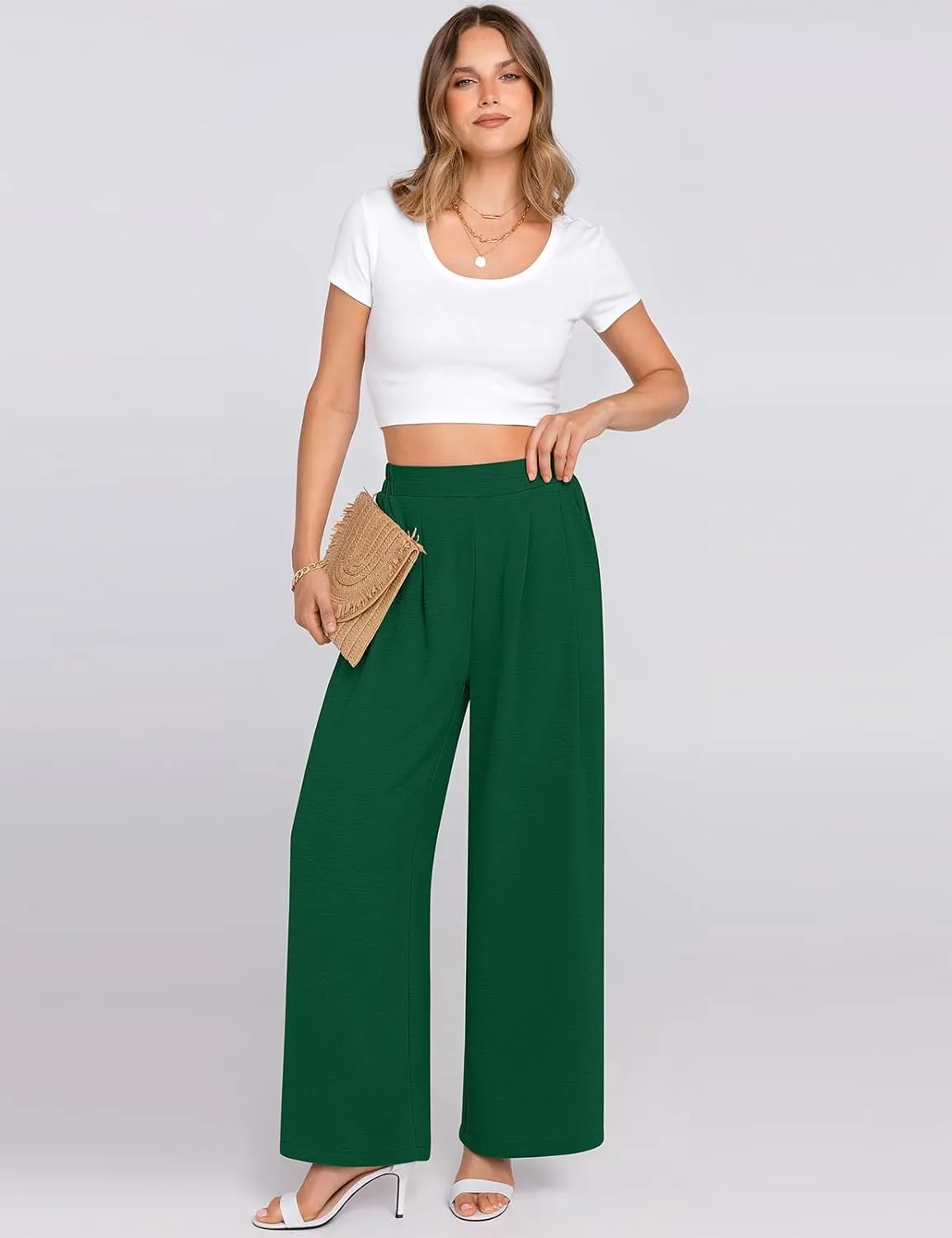 TARSE Women's Wide Leg Dress Pants Work Business Casual High Elastic Waisted Flowy Trousers Palazzo Pants with Pockets