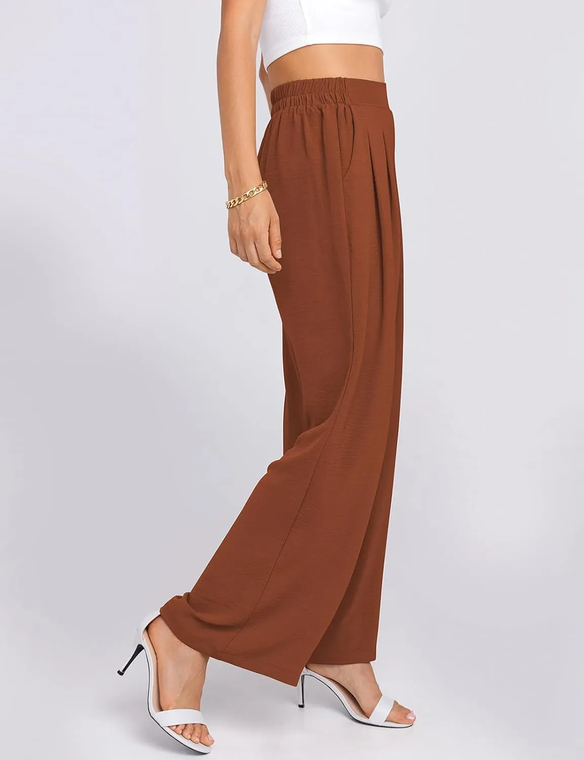 TARSE Women's Wide Leg Dress Pants Work Business Casual High Elastic Waisted Flowy Trousers Palazzo Pants with Pockets