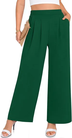 TARSE Women's Wide Leg Dress Pants Work Business Casual High Elastic Waisted Flowy Trousers Palazzo Pants with Pockets