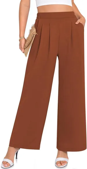 TARSE Women's Wide Leg Dress Pants Work Business Casual High Elastic Waisted Flowy Trousers Palazzo Pants with Pockets