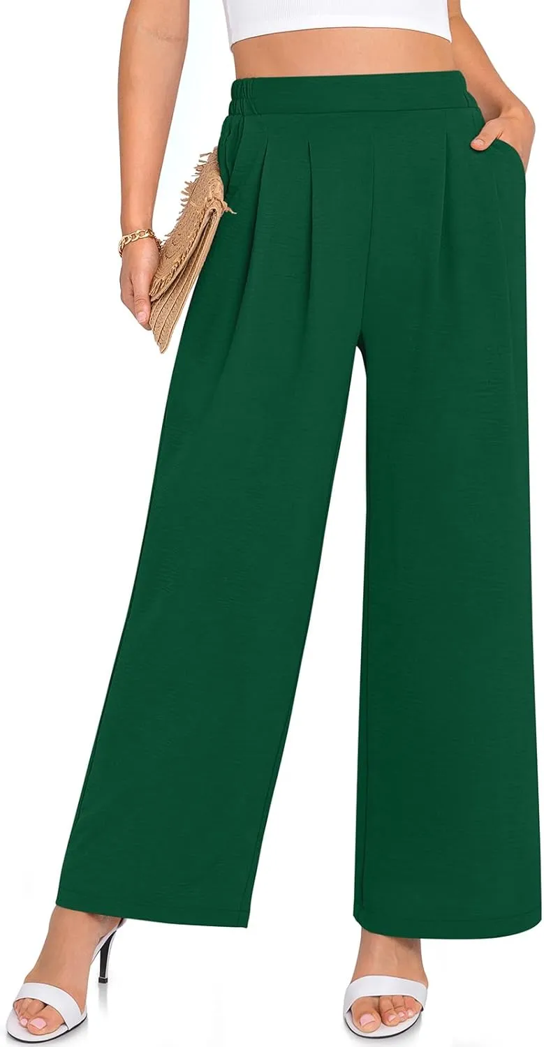 TARSE Women's Wide Leg Dress Pants Work Business Casual High Elastic Waisted Flowy Trousers Palazzo Pants with Pockets