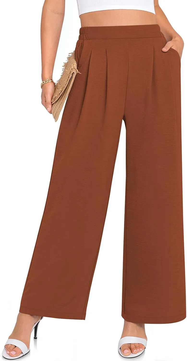 TARSE Women's Wide Leg Dress Pants Work Business Casual High Elastic Waisted Flowy Trousers Palazzo Pants with Pockets