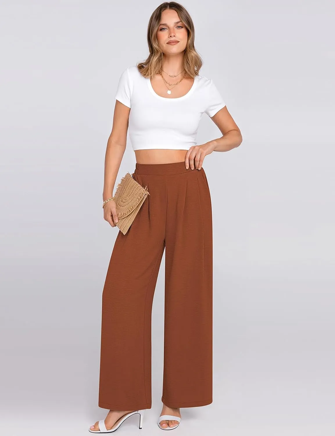 TARSE Women's Wide Leg Dress Pants Work Business Casual High Elastic Waisted Flowy Trousers Palazzo Pants with Pockets