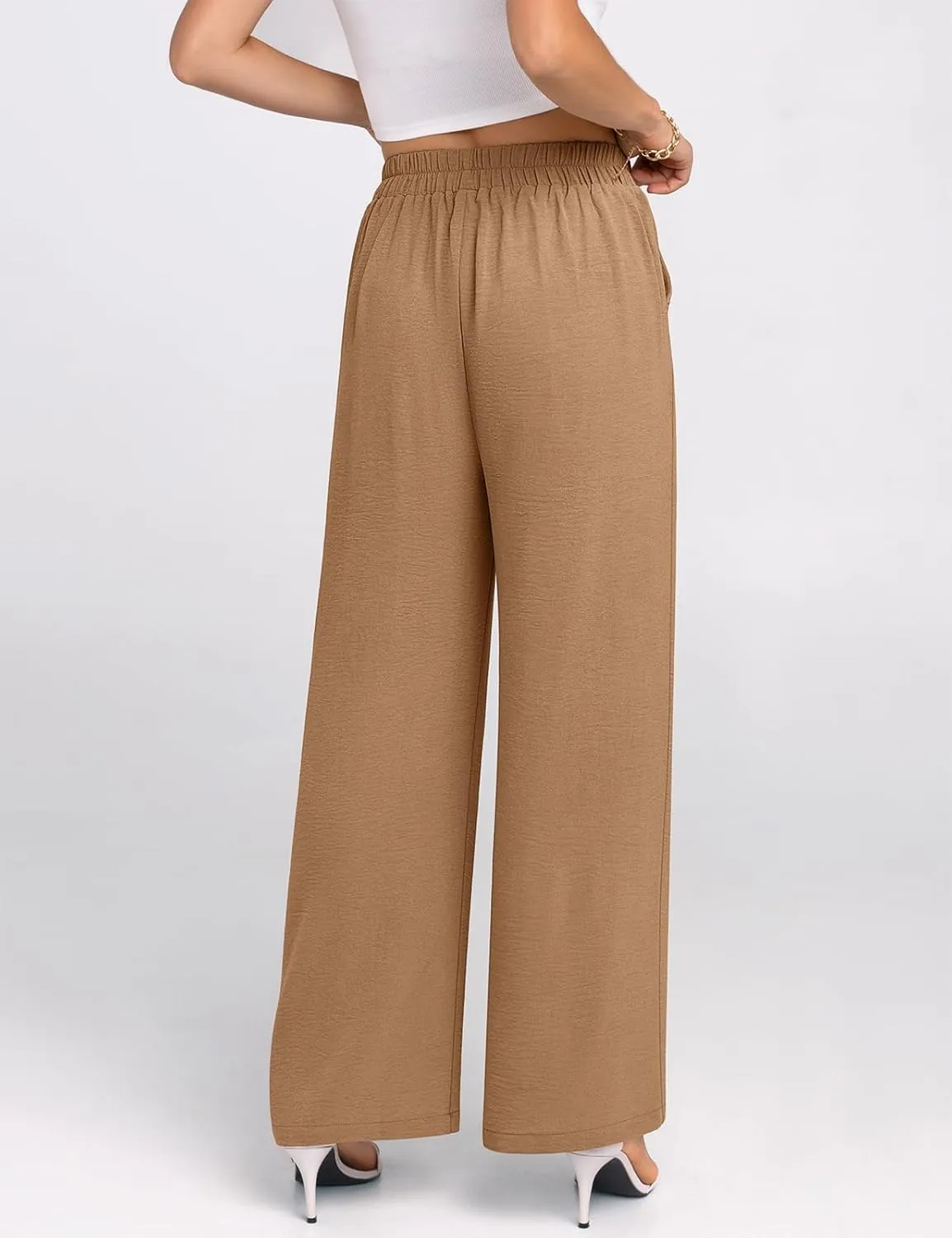 TARSE Women's Wide Leg Dress Pants Work Business Casual High Elastic Waisted Flowy Trousers Palazzo Pants with Pockets