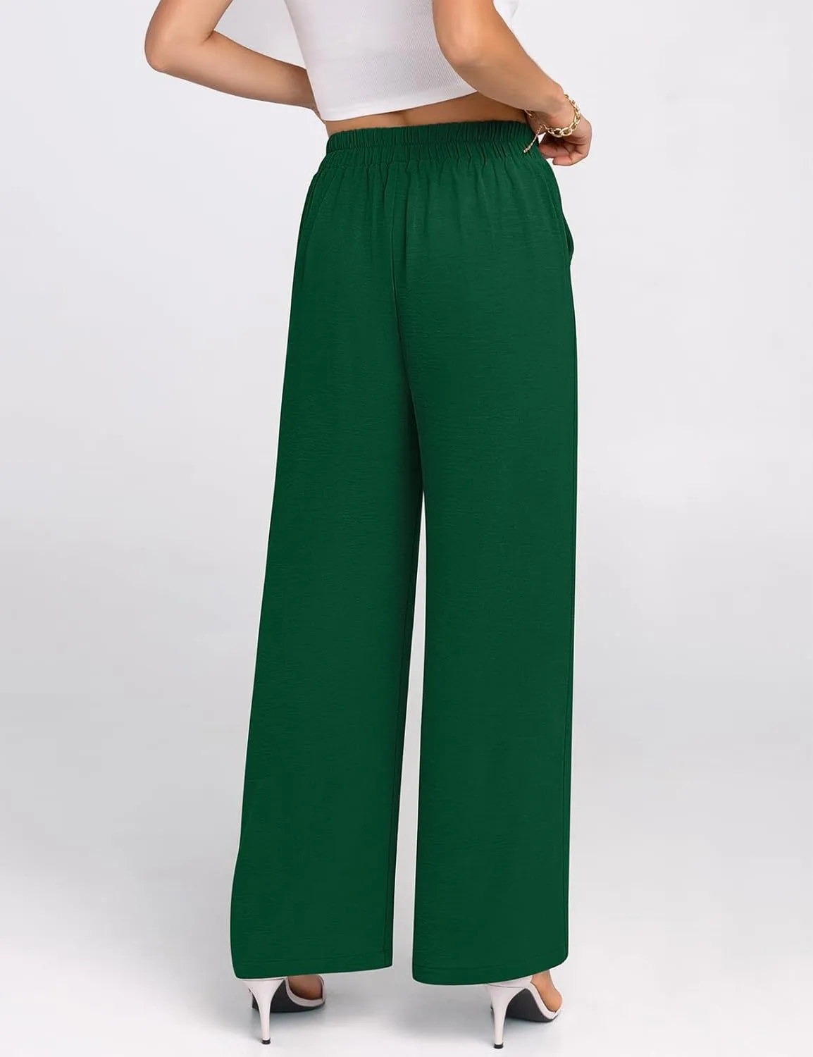 TARSE Women's Wide Leg Dress Pants Work Business Casual High Elastic Waisted Flowy Trousers Palazzo Pants with Pockets