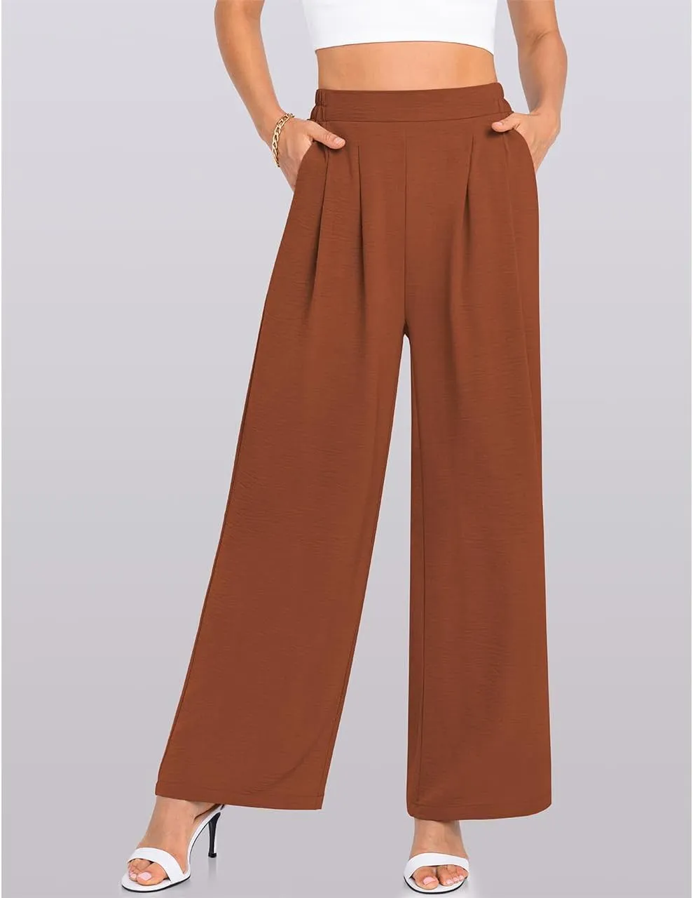 TARSE Women's Wide Leg Dress Pants Work Business Casual High Elastic Waisted Flowy Trousers Palazzo Pants with Pockets