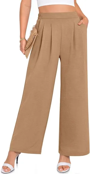 TARSE Women's Wide Leg Dress Pants Work Business Casual High Elastic Waisted Flowy Trousers Palazzo Pants with Pockets