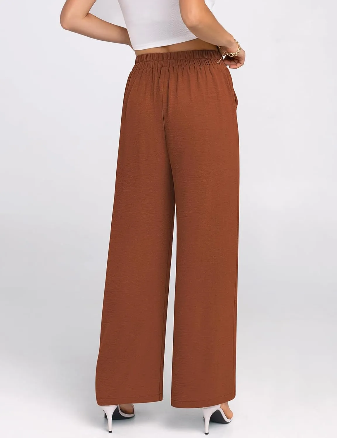 TARSE Women's Wide Leg Dress Pants Work Business Casual High Elastic Waisted Flowy Trousers Palazzo Pants with Pockets