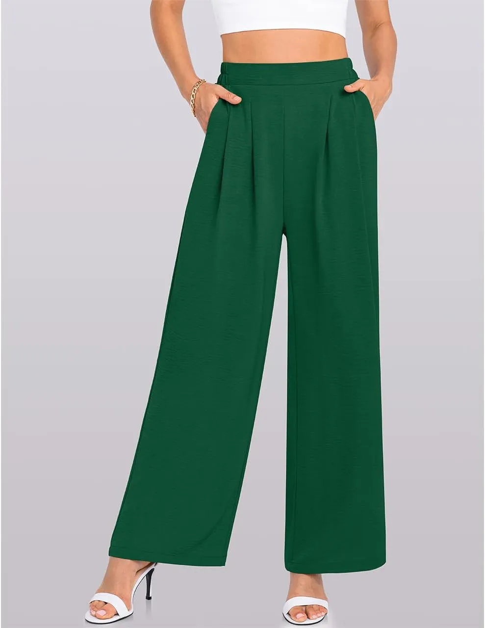 TARSE Women's Wide Leg Dress Pants Work Business Casual High Elastic Waisted Flowy Trousers Palazzo Pants with Pockets
