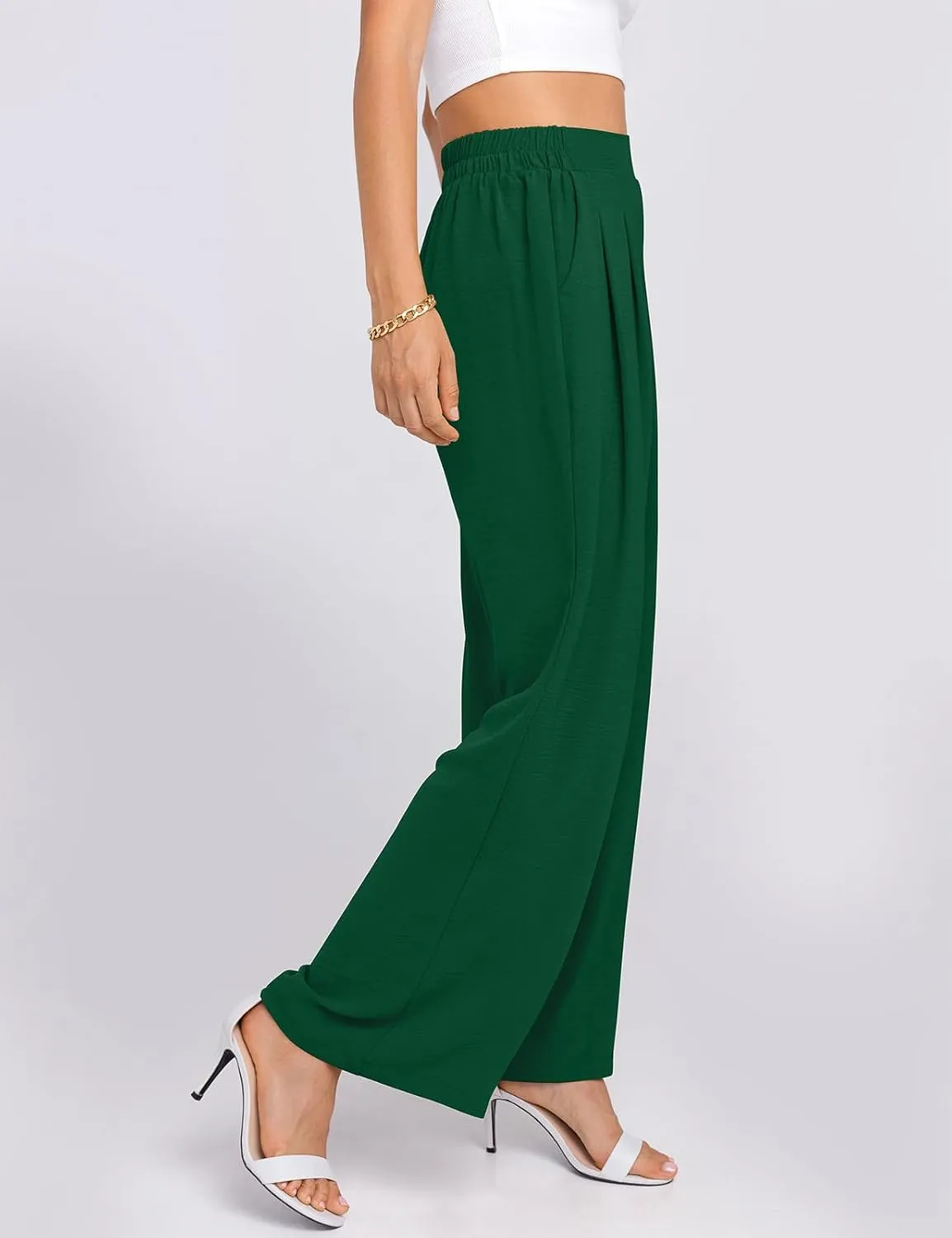 TARSE Women's Wide Leg Dress Pants Work Business Casual High Elastic Waisted Flowy Trousers Palazzo Pants with Pockets