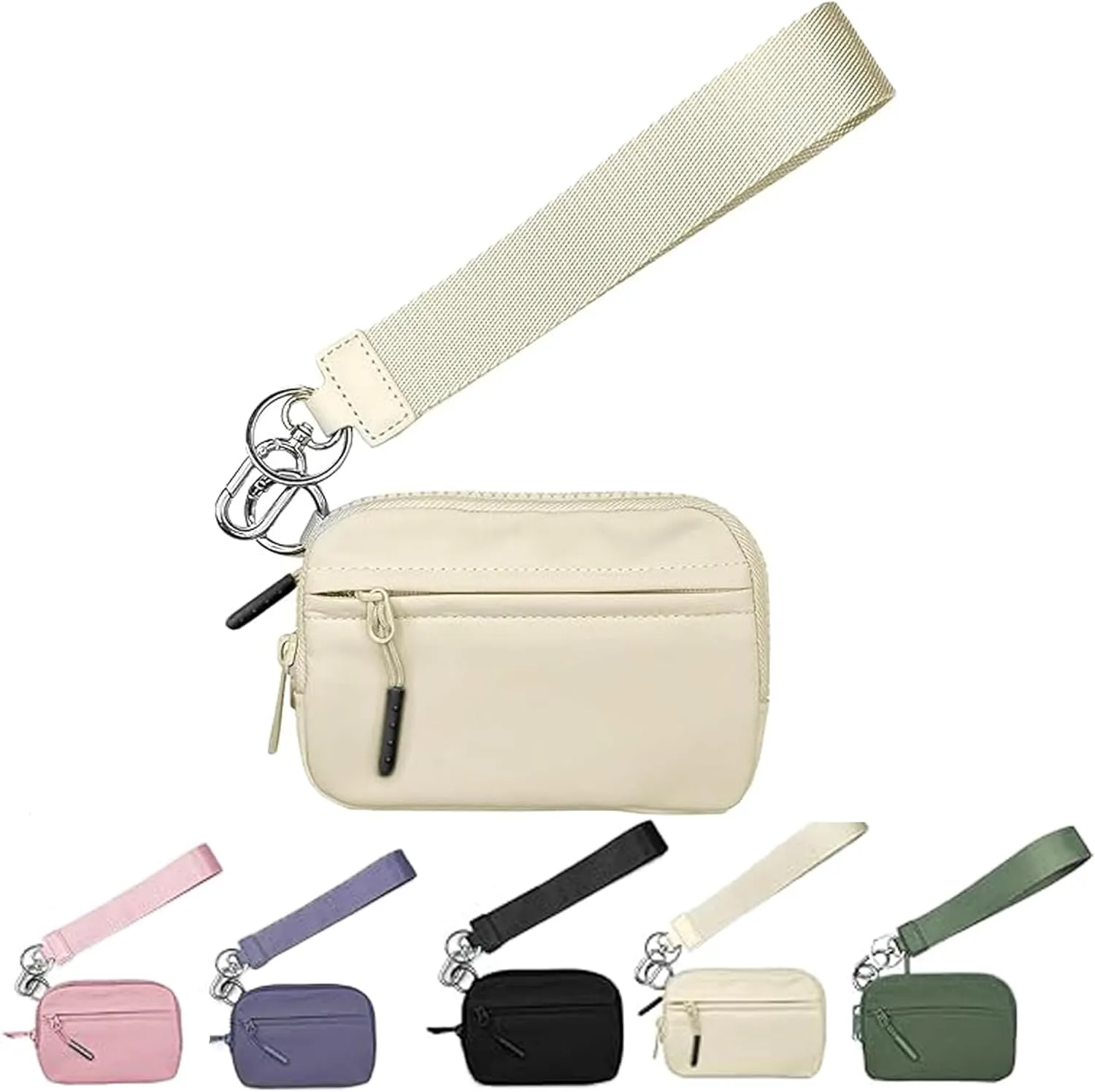 The Iris' Wallet 2nd Gen, Iris Pouch Wristlet, Zippered Card Case With Id Window/Hand strap, Small Wristlet Wallets For Women (Beige)