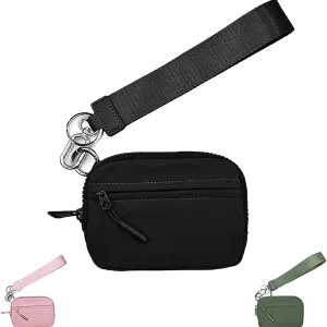 The Iris' Wallet 2nd Gen, Iris Pouch Wristlet, Zippered Card Case With Id Window/Hand strap, Small Wristlet Wallets For Women (Black)