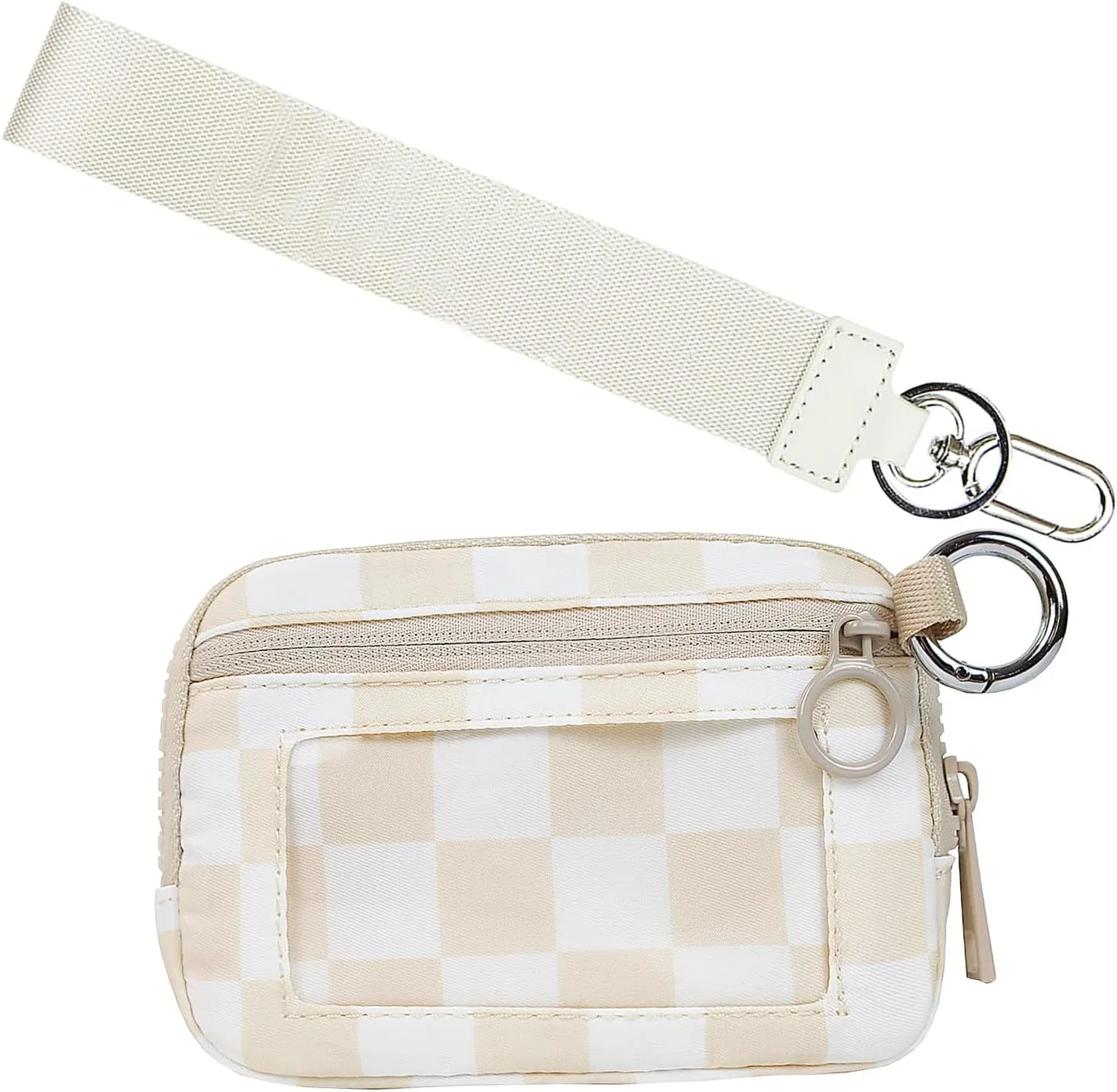 The Iris' Wallet 2nd Gen, The Iris Pouch Wristlet Zip Card Case With ID Window, Women Waterproof Nylon Keychain Wallet (beige plaid)