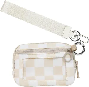 The Iris' Wallet 2nd Gen, The Iris Pouch Wristlet Zip Card Case With ID Window, Women Waterproof Nylon Keychain Wallet (beige plaid)