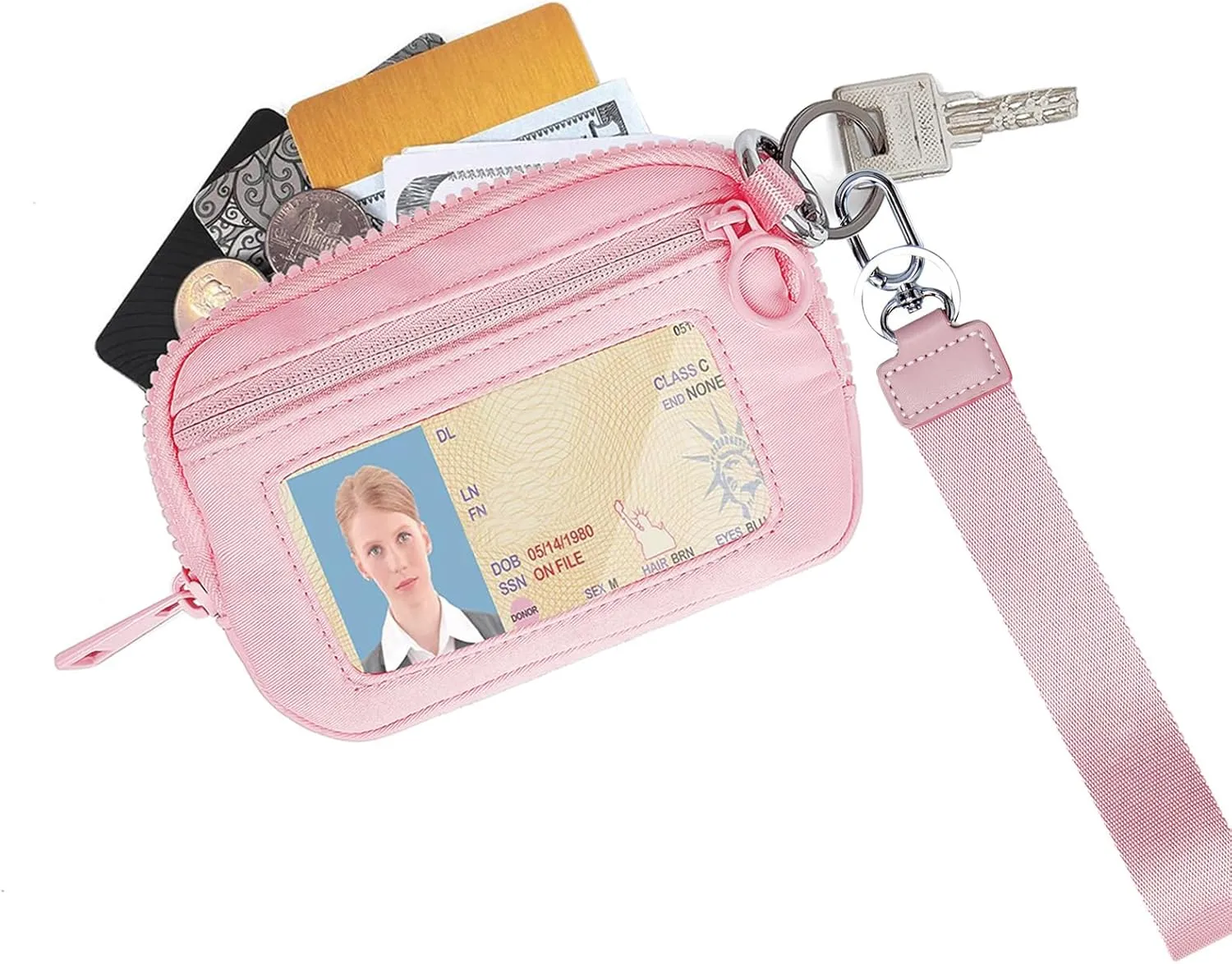 The Iris' Wallet 2nd Gen, The Iris Pouch Wristlet Zip Card Case With ID Window, Women Waterproof Nylon Keychain Wallet (beige plaid)