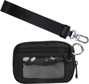 The Iris' Wallet 2nd Gen, The Iris Pouch Wristlet Zip Card Case With ID Window, Women Waterproof Nylon Keychain Wallet (black)