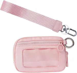 The Iris' Wallet 2nd Gen, The Iris Pouch Wristlet Zip Card Case With ID Window, Women Waterproof Nylon Keychain Wallet (pink)