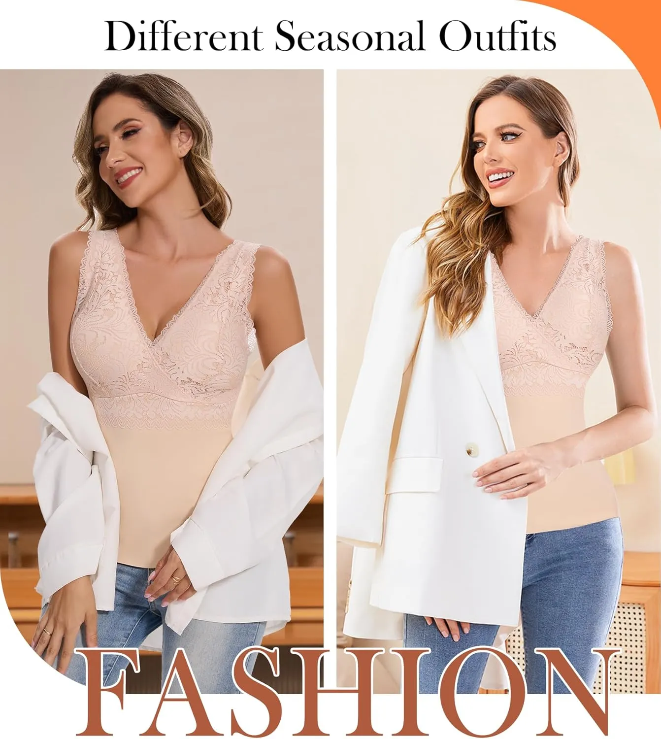 Thermal Tank Top Women Fleece Lined Undershirt V Neck Lace Camisole Tops Warm Base Layer Underwear Cami Vest