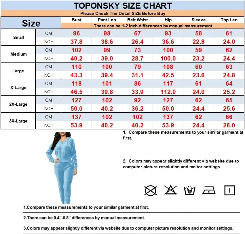 TOPONSKY Velour Tracksuit Women 2 Piece Velvet Zip Hoodie Sweatsuit Pockets