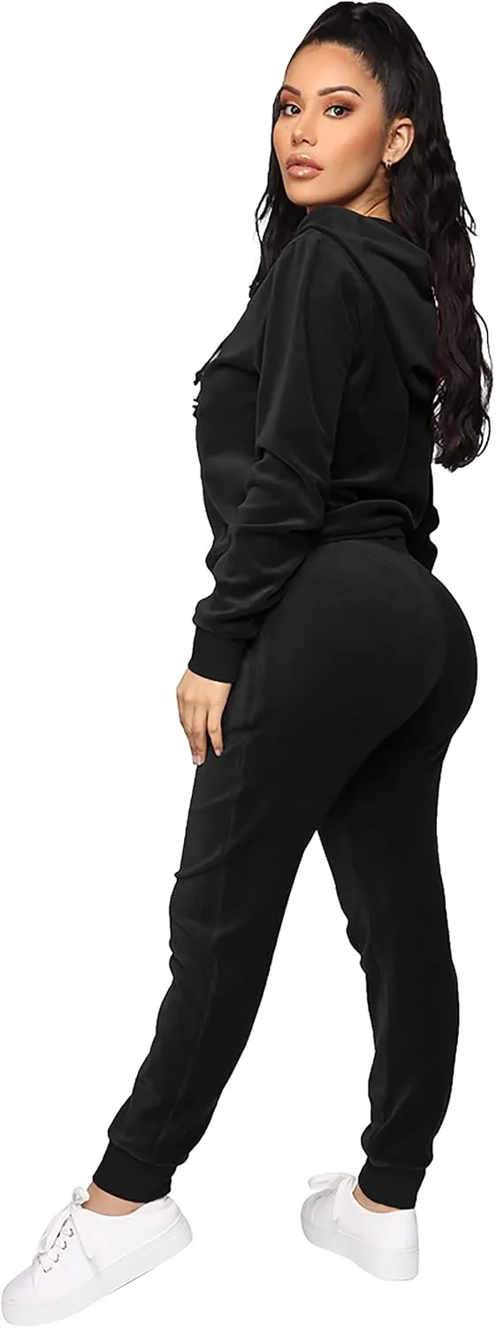 TOPONSKY Velour Tracksuit Women 2 Piece Velvet Zip Hoodie Sweatsuit Pockets