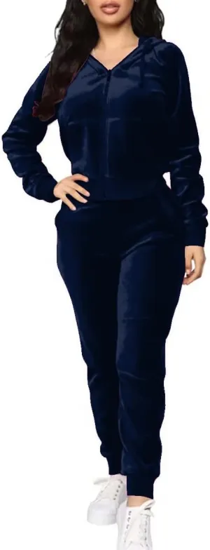 TOPONSKY Velour Tracksuit Women 2 Piece Velvet Zip Hoodie Sweatsuit Pockets