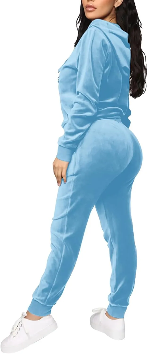TOPONSKY Velour Tracksuit Women 2 Piece Velvet Zip Hoodie Sweatsuit Pockets