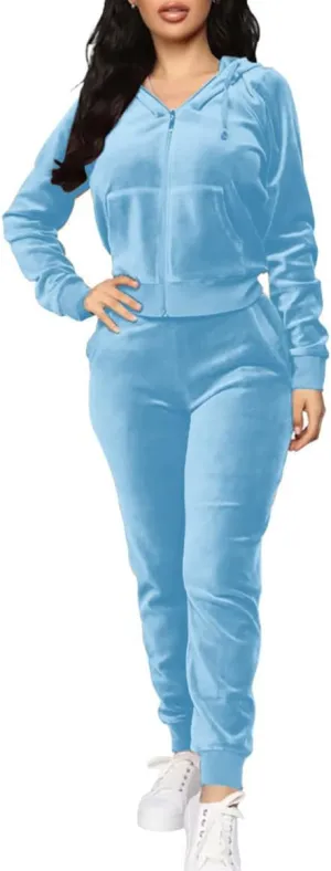 TOPONSKY Velour Tracksuit Women 2 Piece Velvet Zip Hoodie Sweatsuit Pockets