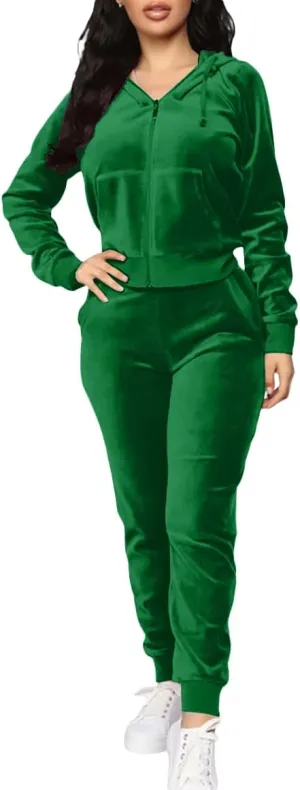 TOPONSKY Velour Tracksuit Women 2 Piece Velvet Zip Hoodie Sweatsuit Pockets